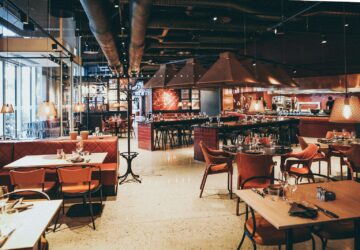 rectangular beige wooden tables and chair