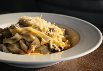 pasta dish on white ceramic plate