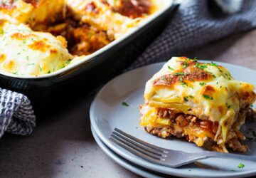 Portion of Greek potato and meat casserole