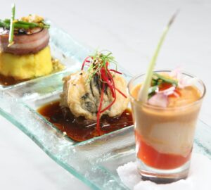 trio of gourmet entrees, asian food