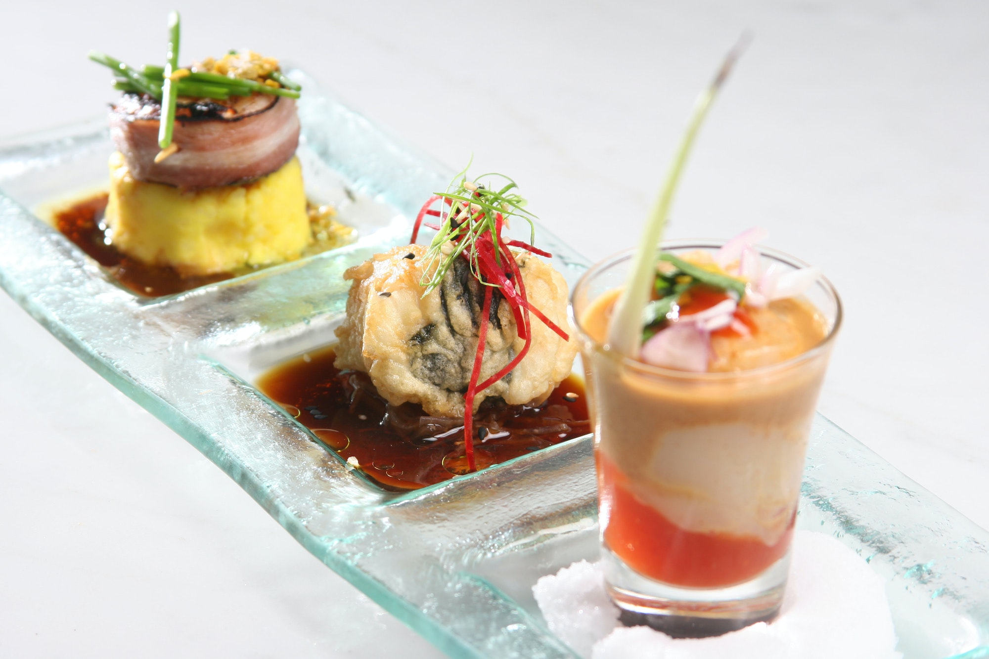 trio of gourmet entrees, asian food