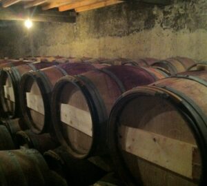 Underground French chateau keeping barrels of wine in controlled environment, sommelier