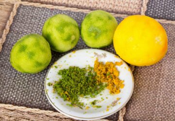 Peeled limes and fresh zest.