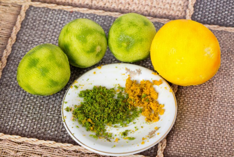 Peeled limes and fresh zest.