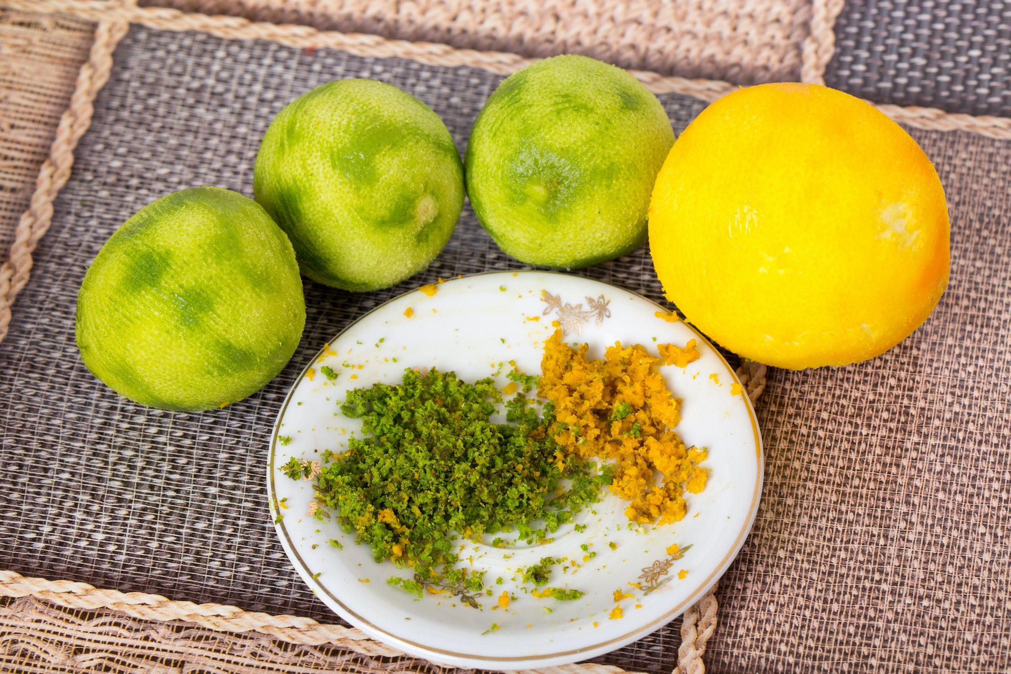 Peeled limes and fresh zest.